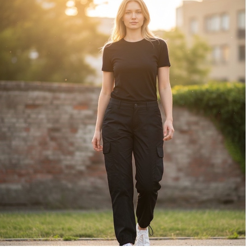 DKNY Jeans Womens 2X Black Cotton Cargo Pants Adjustable Hem NWT